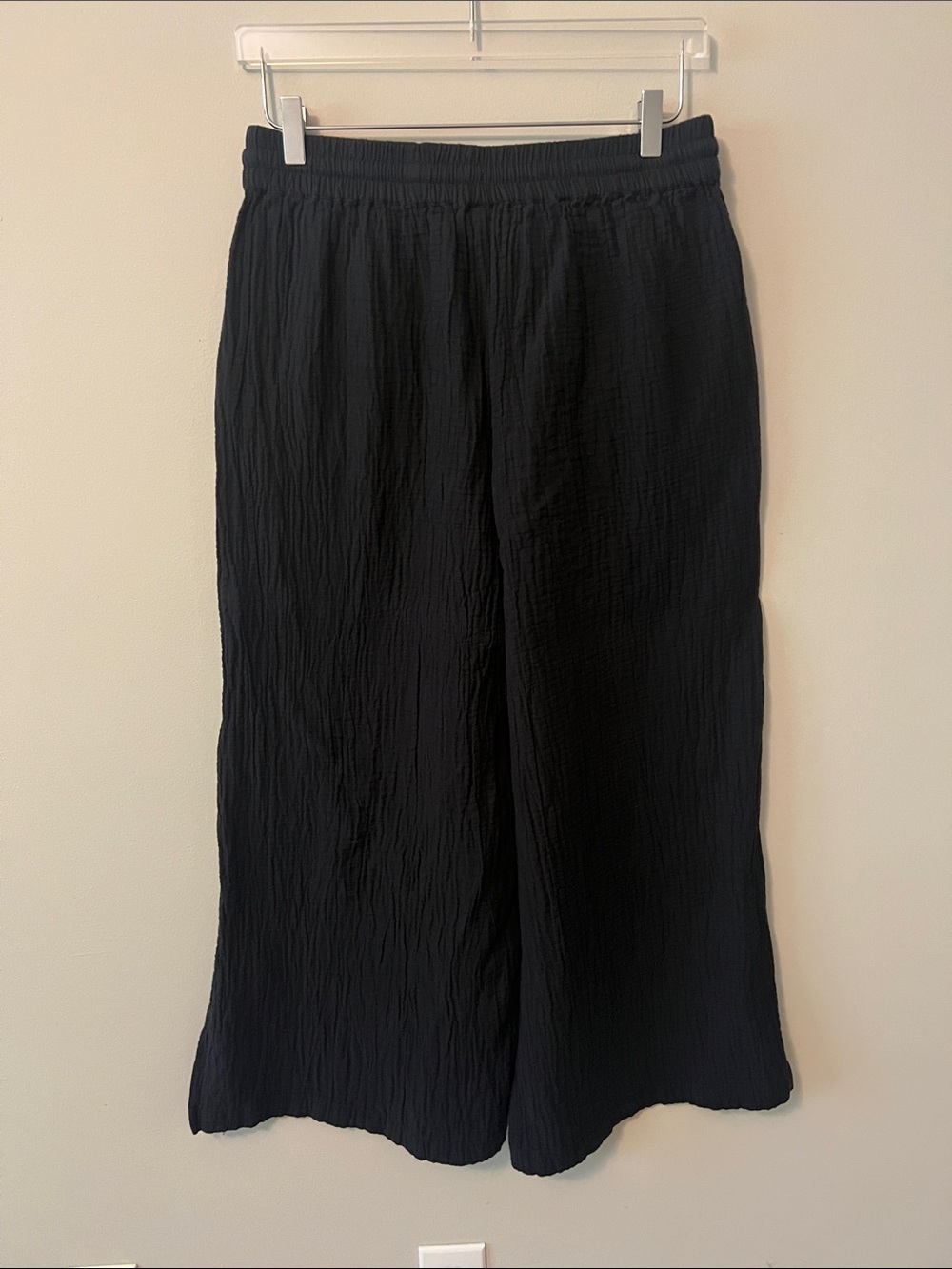 Women’s Black Wide-Leg Casual Pants Cotton Gauze - Picture 3 of 3